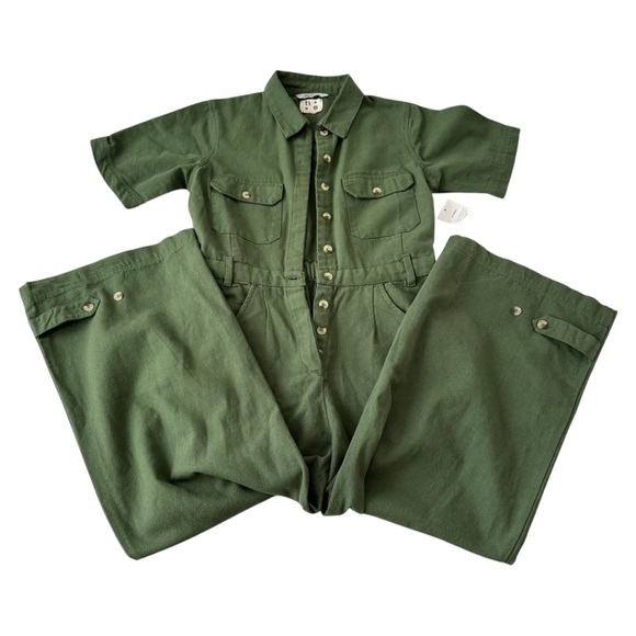 harper sage Pants - Green Utility Short-Sleeve Jumpsuit